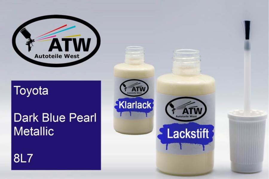 Toyota, Dark Blue Pearl Metallic, 8L7: 20ml Lackstift + 20ml Klarlack - Set, von ATW Autoteile West.